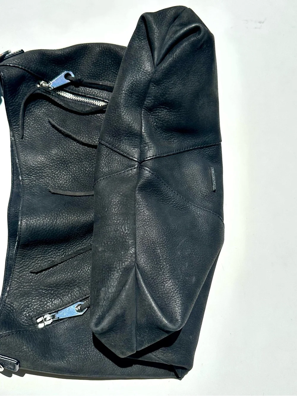 Rebecca Minkoff Moto Hobo Black Leather Bag with Zipper Accents